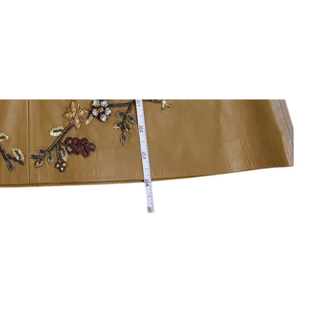 Escada Hand-Beaded Lamb Nappa Leather A-Line Skirt Camel EU 38/US 4 - Picture 5 of 6